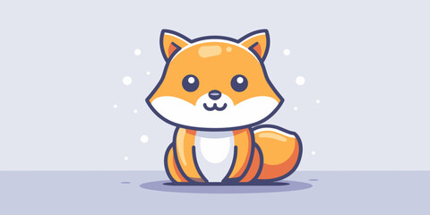 Fototapeta premium A cute cartoon fox is sitting on the ground with its mouth open. The fox is smiling and he is happy