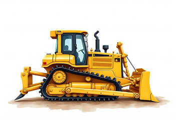 Tracked Dozer heavy construction machinery 3D rendering on white background
