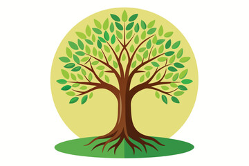 Tree and Roots Vector, tree with Round Shape with White Background
