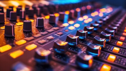 Professional Audio Mixing Console with Bright Lights