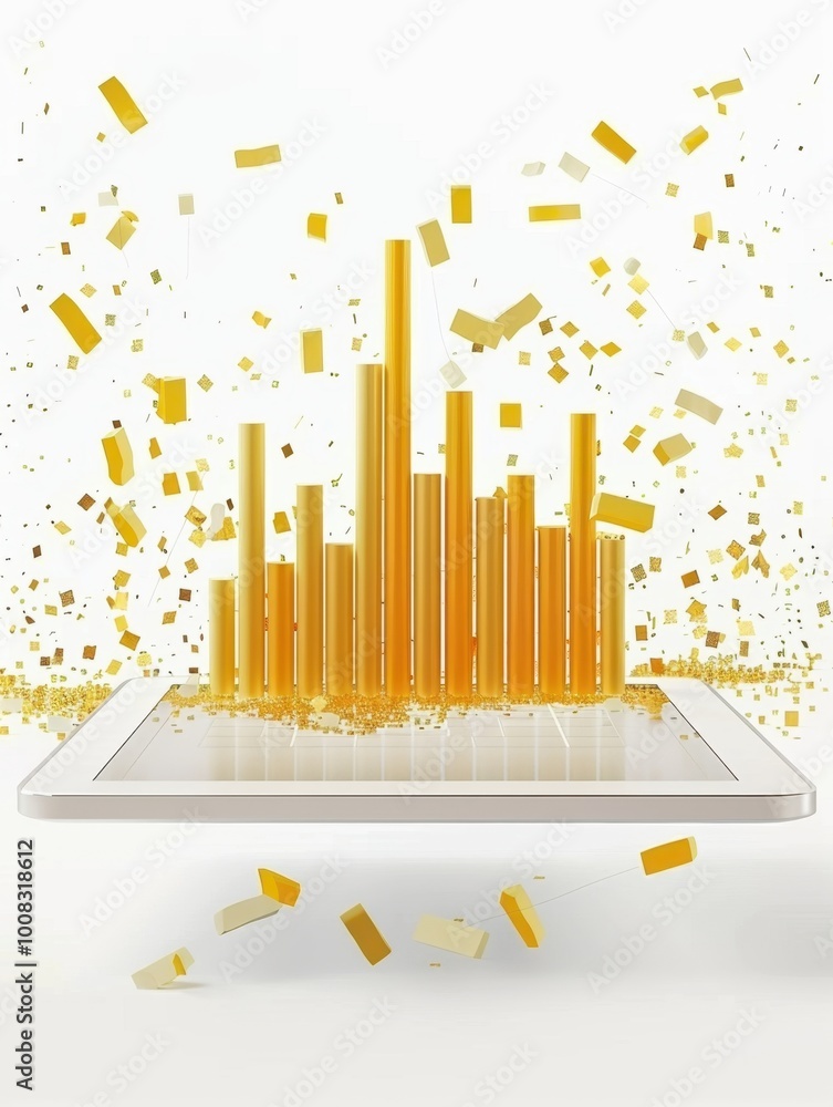 Poster golden data visualization on tablet display