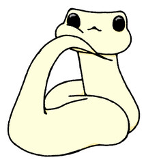 A snake looking at me with its chin resting on its chin