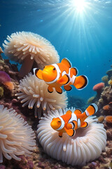 Fototapeta premium Coral reefs and clownfish