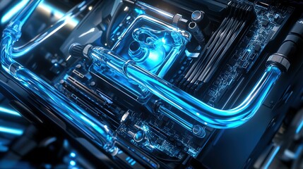 Close-up of a futuristic cooling system.