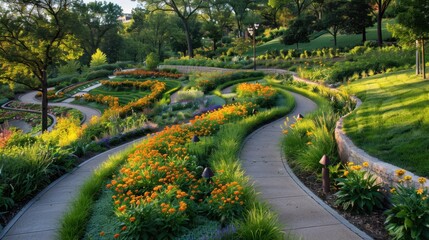 Obraz premium Serene Garden Pathway with Colorful Flowers