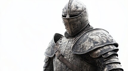 A Knight in Full Armor,  Standing Tall Against a White Background