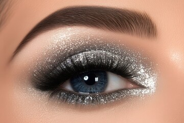 Obraz premium Sparkling eye makeup with glitter perfect eyebrow