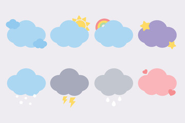 Set of cute cloud icons. Flat design illustration.
