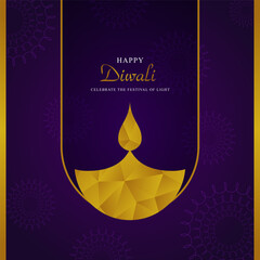 Diwali Golden Purple Background with Modern Diya