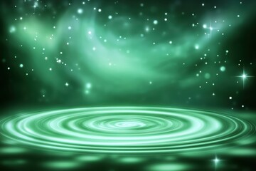 Obraz premium Enchanting green magical background with sparkling lights concentric circles