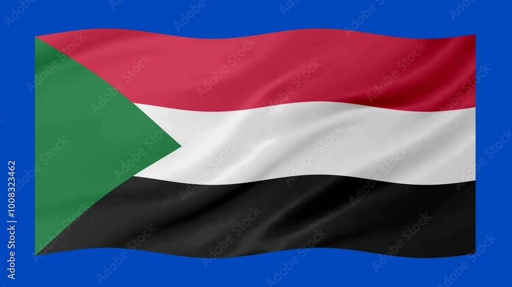 Poster sudan waving flag loop animation with glowing 3d shade isolated on blue background