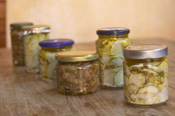 homemade glass preserves in oil