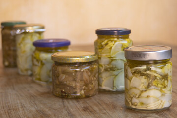 homemade glass preserves in oil