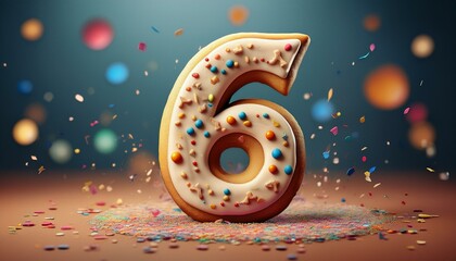 Decorated cookie, number 6, illustration for birthday or anniversary celebration