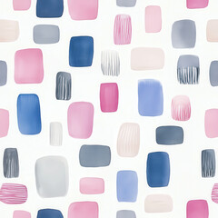 Cotton fabric Seamless pattern with watercolor abstract shapes in pink, blue, and gray creating a modern and artistic design