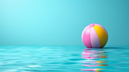 Summer holidays background with colorful beach ball floating on luxury swimming pool and copy space