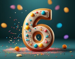 Decorated cookie, number 6, illustration for birthday or anniversary celebration