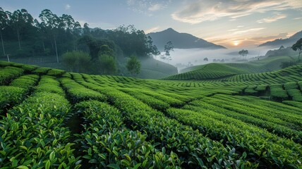 morning view at tea plantation, cameron highland - ai