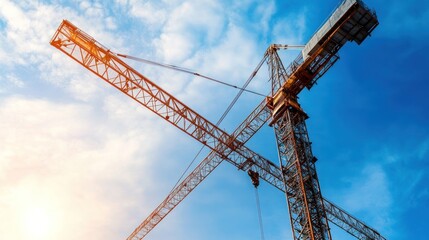 Construction crane against blue sky with white clouds.