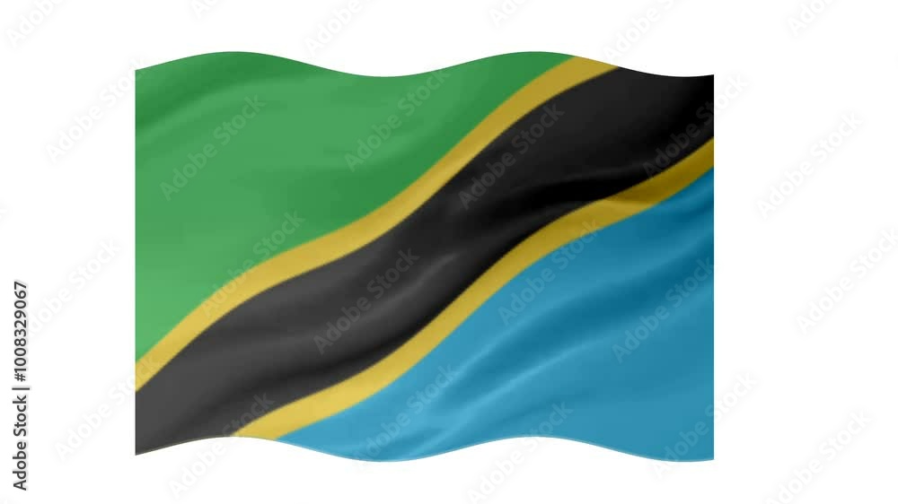 Poster tanzania waving flag loop animation with glowing 3d shade isolated on white background