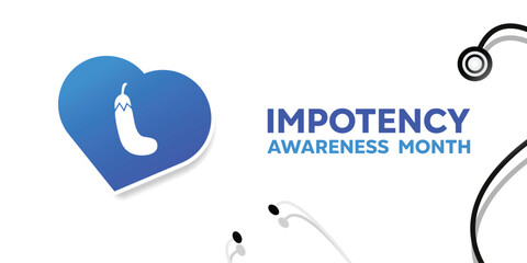 National Impotency Awareness Month. Eggplant, heart and stesthoscope. Great for cards, banners, posters, social media and more. White background.