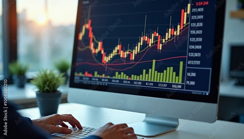 Poster stock market analysis displaying candlestick patterns and technical indicators for financial insight