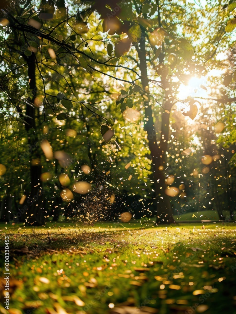 Wall mural Sunlight Streaming Through Leaves in a Forest Scene