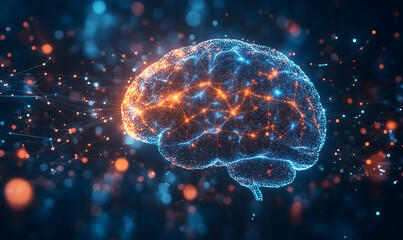 Illustration of a human brain with glowing neural connections and nodes, Concept symbolizing artificial intelligence and neurological networks, Generative ai