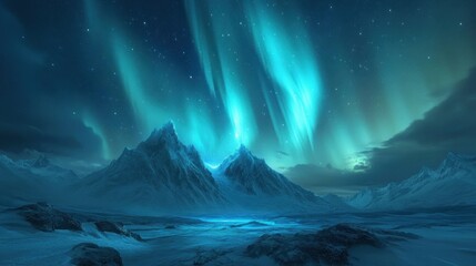 Fototapeta premium A breathtaking view of the northern lights dancing over snow-capped mountains on a clear night.