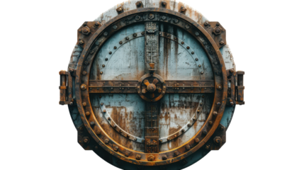 Secure vault door on white background