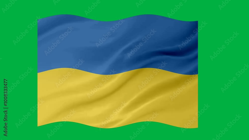 Poster ukraine waving flag loop animation with glowing 3d shade isolated on green background
