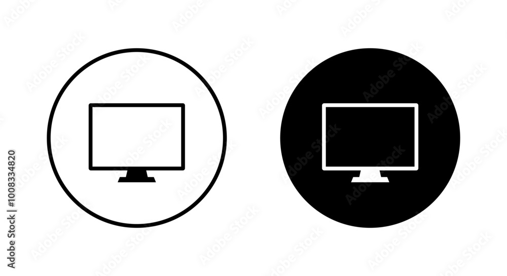 Poster monitor display icon on black circle. computer desktop screen sign symbol
