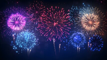 Colorful fireworks bursting in the night sky, celebrating an event.