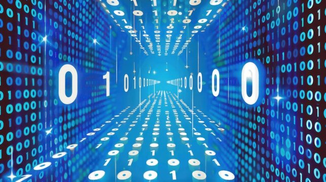 Digital Data Stream with Binary Code Visualization