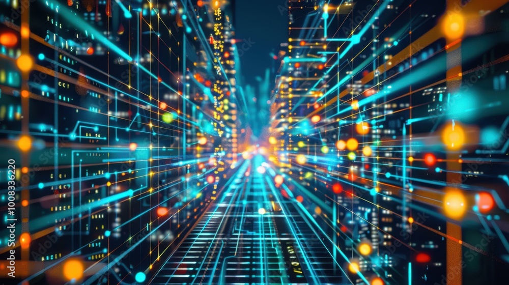 Fototapete abstract concept of data flow in digital environment