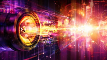 Fototapeta premium Abstract Light Burst with Lens and Digital Design
