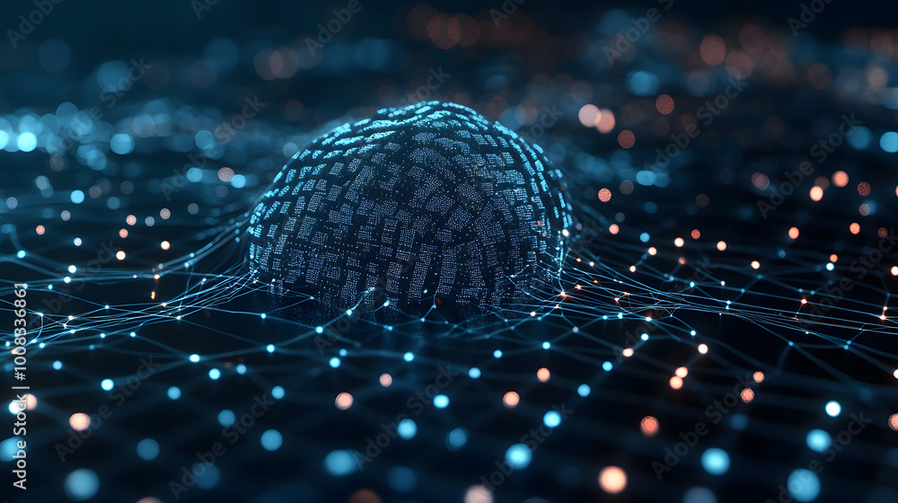 Poster artificial intelligence in a network connection. structural transmission of information. 3d renderin