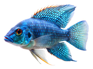 Fototapeta premium Electric Blue Acara (Fish) swiming isolated on a white background