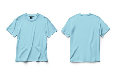 Front and back view mockup of a plain pastel pink tshirt on a white background, displayed side by side, smooth texture, realistic shadow effects, minimalistic design, sharp edges
