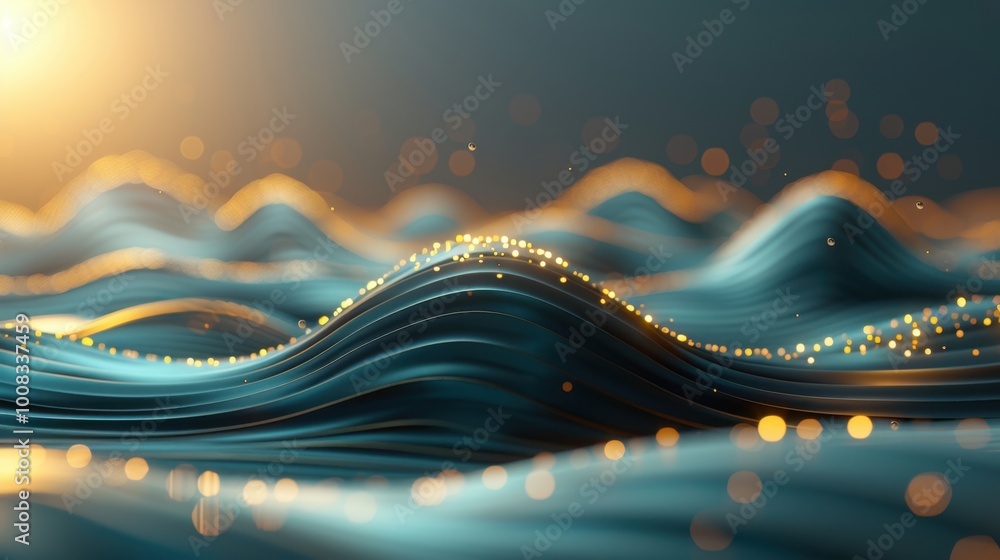 Poster abstract waves with shimmering light and depth