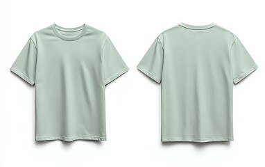 Naklejka premium Front and back view mockup of a plain pastel pink tshirt on a white background, displayed side by side, smooth texture, realistic shadow effects, minimalistic design, sharp edges