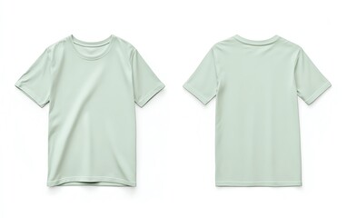 Naklejka premium Front and back view mockup of a plain pastel pink tshirt on a white background, displayed side by side, smooth texture, realistic shadow effects, minimalistic design, sharp edges