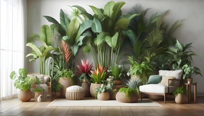 Fototapeta premium PNG Lush tropical indoor plant arrangement