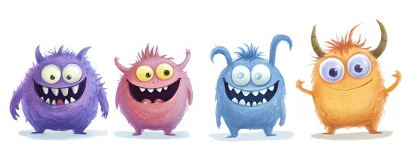 Cute Colorful Monsters Cartoon Illustration   Funny Friendly Characters