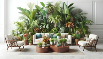PNG Lush tropical indoor plant arrangement