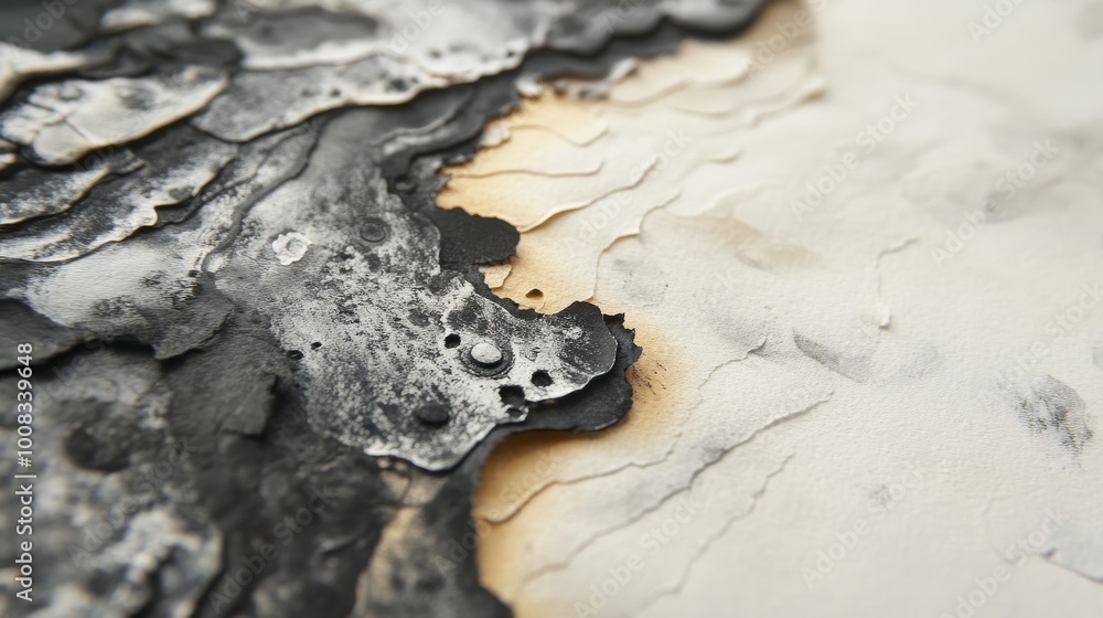 Poster close-up of abstract burnt textures with charred patterns and scorched edges. the organic shapes and