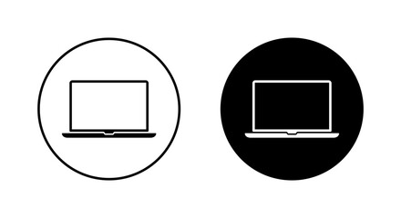 Laptop computer icon on black circle. Notebook sign symbol