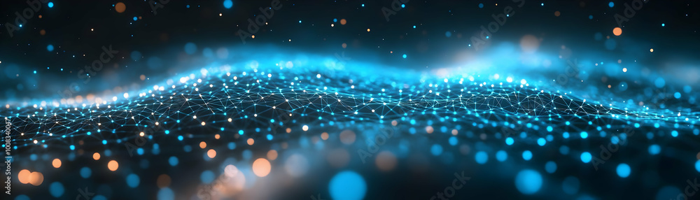 Poster abstract background - blue network connection with glowing dots