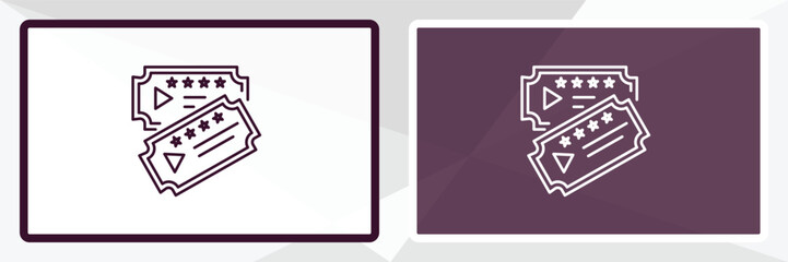 two movie tickets outline icon. Linear vector from cinema concept. Thin line white and black two movie tickets icon isolated on white and dark background