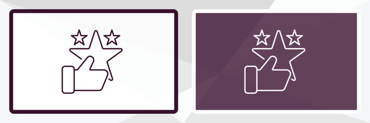 thumb up with star outline icon. Linear vector from cinema concept. Thin line white and black thumb up with star icon isolated on white and dark background